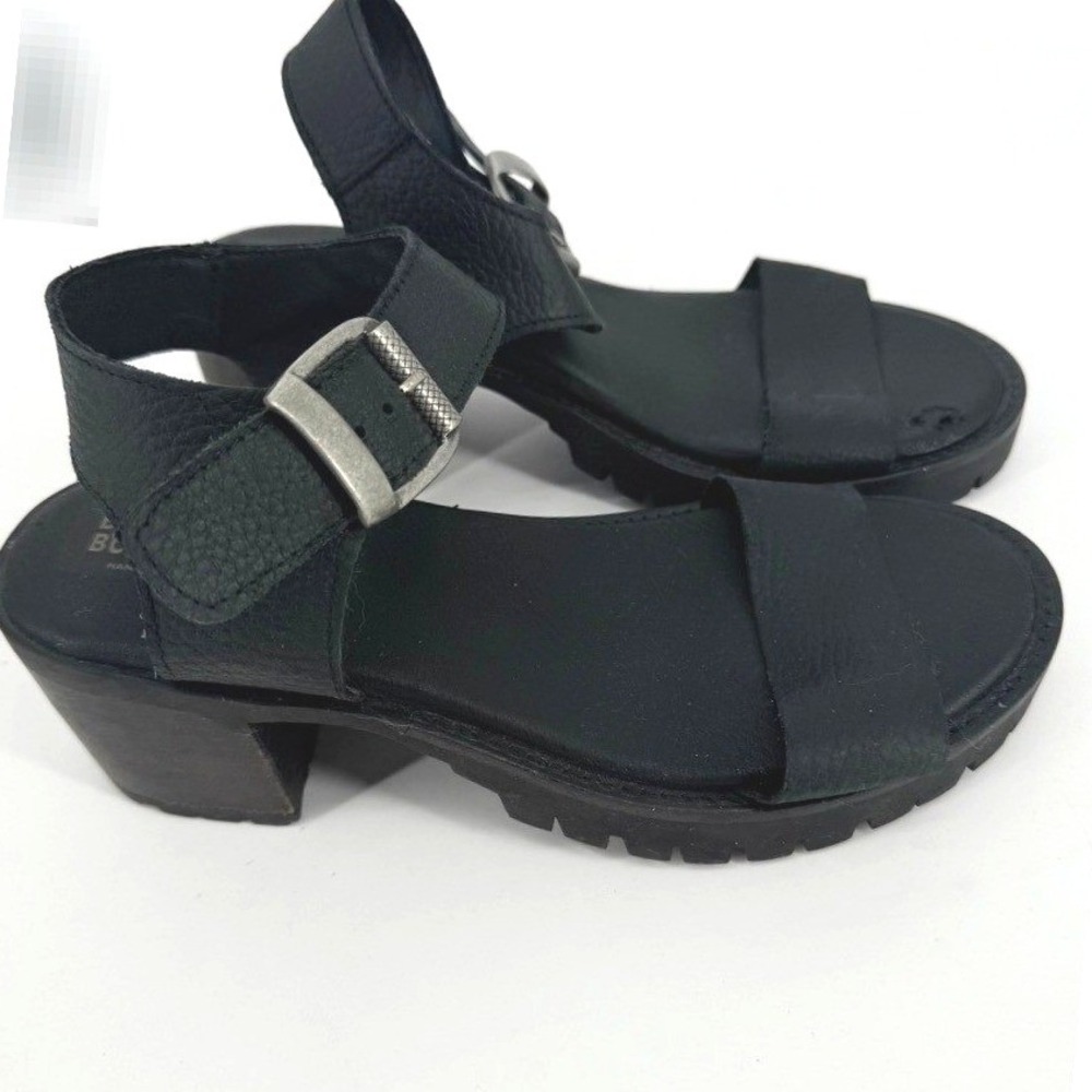 Bullboxer‎ Chunky Black Leather Lug Sole Block Heel Sandals 7 Hand Made Portugal